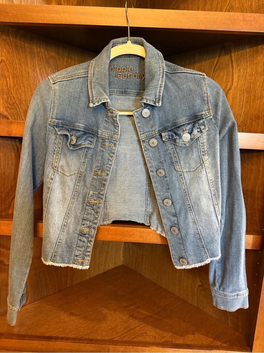 Hippie Laundry Cropped Denim Jacket Womens Small Y2K Raw Hem